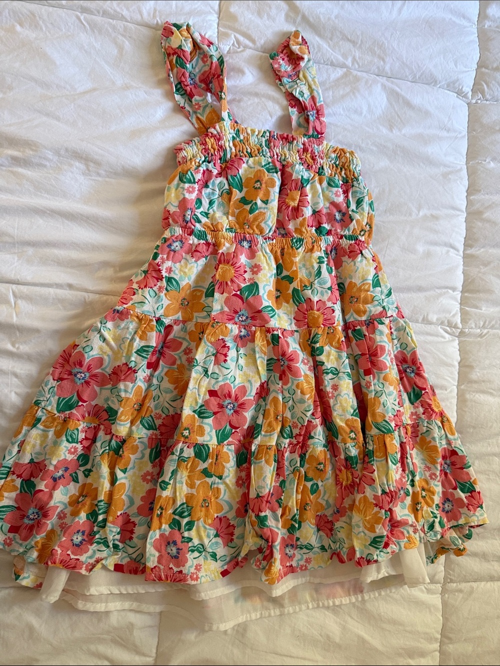 btween Floral Tiered Sundress in Pink, Yellow & Green